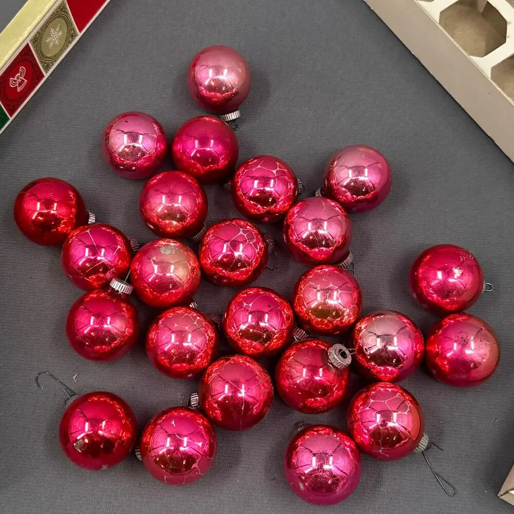 VTG Shiny Brite Glass Christmas Ornaments Pink Red 1 3/4